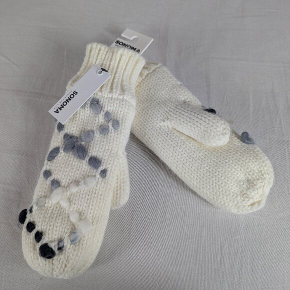 Sonoma Knit Mittens White Gray Black Textured X Design Winter Snow Vacation NEW - Picture 1 of 4
